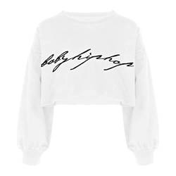 Alvivi Mädchen Sweatshirt Pullover Langarmshirt mit Buchstaben Druck Sport Crop Tops Bauchfrei Oberteile Streetwear Gr.98-188 Aa Weiß 110-116 von Alvivi