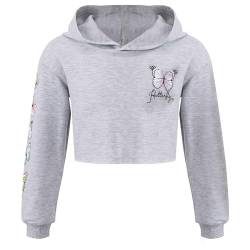 Alvivi Mädchen Sweatshirt Schmetterling Langarmshirt Crop Tops Bauchfrei Oberteile Kinder Hoodie Pullover Pulli Streetwear Gr.98-176 Ab Grau 170-176 von Alvivi