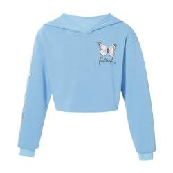 Alvivi Mädchen Sweatshirt Schmetterling Langarmshirt Crop Tops Bauchfrei Oberteile Kinder Hoodie Pullover Pulli Streetwear Gr.98-176 Ab Hellblau 146-152 von Alvivi