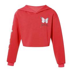 Alvivi Mädchen Sweatshirt Schmetterling Langarmshirt Crop Tops Bauchfrei Oberteile Kinder Hoodie Pullover Pulli Streetwear Gr.98-176 Ab Rot 134-140 von Alvivi