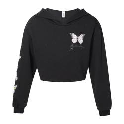 Alvivi Mädchen Sweatshirt Schmetterling Langarmshirt Crop Tops Bauchfrei Oberteile Kinder Hoodie Pullover Pulli Streetwear Gr.98-176 Ab Schwarz 134-140 von Alvivi