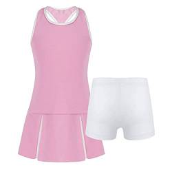 Alvivi Mädchen Tennis Kleider Sport BH Crop Tops mit Rock Tennisrock Sport Trikot Ballett Tanz Yoga Outfits Sport Trainingsanzug F Rosa 140 von Alvivi