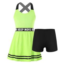 Alvivi Mädchen Tennis Kleider Sport BH Crop Tops mit Rock Tennisrock Sport Trikot Ballett Tanz Yoga Outfits Sport Trainingsanzug G Leuchtendes Grün 152 von Alvivi