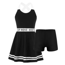 Alvivi Mädchen Tennis Kleider Sport BH Crop Tops mit Rock Tennisrock Sport Trikot Ballett Tanz Yoga Outfits Sport Trainingsanzug G Schwarz 152 von Alvivi