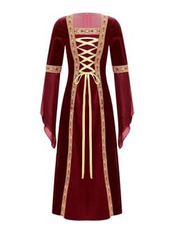 Alvivi Mittelalterliches Kostüm Mädchen Mittelalter Kleid Vintage Bandage Renaissance Kleid Maxikleid Partykleid Cosplay Karneval Fasching Kostüm A Weinrot 158-164 von Alvivi