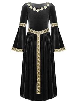 Alvivi Mittelalterliches Kostüm Mädchen Mittelalter Kleid Vintage Bandage Renaissance Kleid Maxikleid Partykleid Cosplay Karneval Fasching Kostüm Ba Schwarz 146-152 von Alvivi