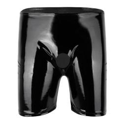 Alvivi Wet-Look Herren Boxershorts Penisloch Unterhose Latex Kurze Hose Lack- Optik Hipster Männer Slip Pants Erotik Dessous Unterwäsche M-4XL A Schwarz XXL von Alvivi