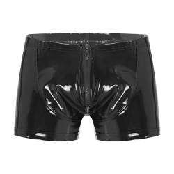 Alvivi Wet-Look Herren Boxershorts Penisloch Unterhose Latex Kurze Hose Lack- Optik Hipster Männer Slip Pants Erotik Dessous Unterwäsche M-4XL H Schwarz L von Alvivi