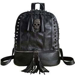 AlwaySky Frauen-Schädel-Rucksack Rivet Beschlagene Modus Daypack Gothic Purse Tassel Zipper (Black) (Black Round) von AlwaySky