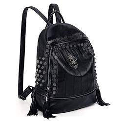 AlwaySky Frauen-Schädel-Rucksack Rivet Beschlagene Modus Daypack Gothic Purse Tassel Zipper (Black) von AlwaySky