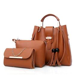 AlwaySky Frauen weiche pu-leder handtasche 3 stücke set tote umhängetasche kupplung geldbörsen set braun von AlwaySky