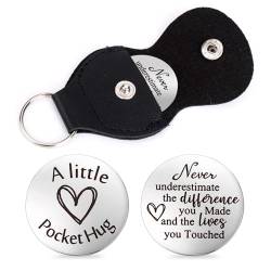 Amabro Pocket Hug Token, inspirierende Geschenke für Fernbeziehungen Edelstahl doppelseitig graviertes Andenken mit Leder Schlüsselanhänger für Familie Freunde Tochter Sohn(Stil E) von Amabro