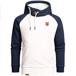 Amaci&Sons Herren Basic Kapuzenpullover Sweatjacke Pullover Hoodie Sweatshirt 4053 Weiß/Navyblau L von Amaci&Sons
