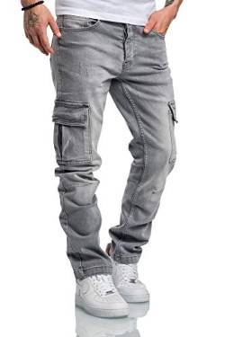 Amaci&Sons Herren Cargo Jeans Regular Slim Denim Hose Destroyed 7985 Hellgrau W40/L34 von Amaci&Sons