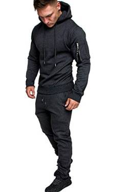 Amaci&Sons Herren Cargo Stil Sportanzug Jogginganzug Trainingsanzug Sporthose+Hoodie 1003 Anthrazit XXL von Amaci&Sons