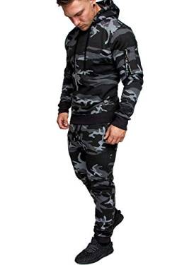 Amaci&Sons Herren Cargo Stil Sportanzug Jogginganzug Trainingsanzug Sporthose+Hoodie 1003 Camouflage Schwarz L von Amaci&Sons