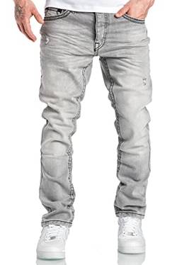 Amaci&Sons Herren Dicke Nähte Destroyed Regular Slim Jeans Denim Hose Fit 7983WD Grau W31/L32 von Amaci&Sons