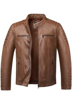 Amaci&Sons Herren Echtleder Jacke Biker Zipper Lederjacke 9104 Cognac M von Amaci&Sons