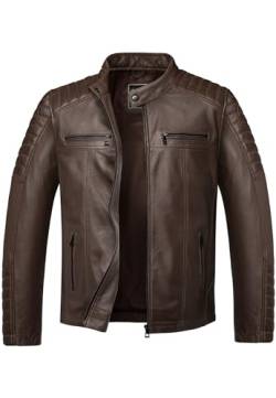 Amaci&Sons Herren Echtleder Jacke Biker Zipper Lederjacke 9104 Dunkelbraun XXL von Amaci&Sons