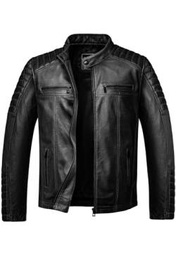 Amaci&Sons Herren Echtleder Jacke Biker Zipper Lederjacke 9104 Schwarz XL von Amaci&Sons