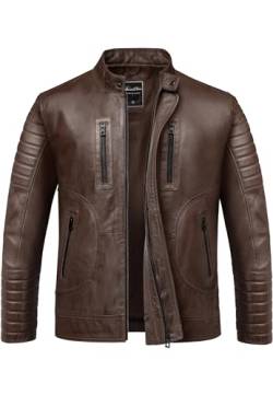 Amaci&Sons Herren Echtleder Jacke Biker Zipper Lederjacke 9105 Braun S von Amaci&Sons