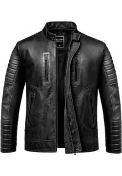 Amaci&Sons Herren Echtleder Jacke Biker Zipper Lederjacke 9105 Schwarz L von Amaci&Sons