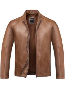 Amaci&Sons Herren Echtleder Jacke Biker Zipper Lederjacke 9106 Cognac M von Amaci&Sons