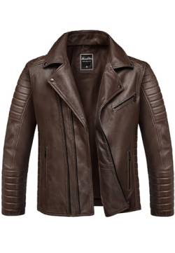 Amaci&Sons Herren Echtleder Jacke Biker Zipper Lederjacke 9107 Dunkelbraun L von Amaci&Sons