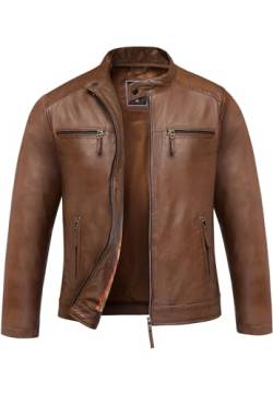 Amaci&Sons Herren Echtleder Jacke Biker Zipper Lederjacke 9108 Cognac L von Amaci&Sons