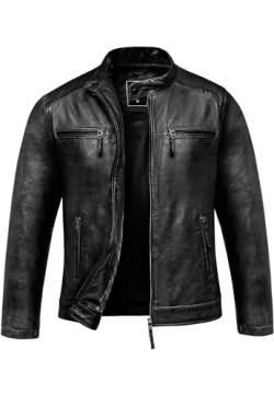 Amaci&Sons Herren Echtleder Jacke Biker Zipper Lederjacke 9108 Schwarz 3XL von Amaci&Sons