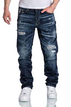Amaci&Sons Herren Jeans Regular Straight Fit Denim Hose Destroyed 7984 Dunkelblau (Patches) W29/L30 von Amaci&Sons