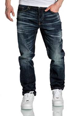 Amaci&Sons Herren Jeans Regular Straight Fit Denim Hose Destroyed 7984 Dunkelblau W29/L30 von Amaci&Sons