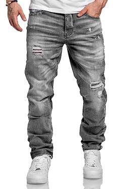 Amaci&Sons Herren Jeans Regular Straight Fit Denim Hose Destroyed 7984 Grau (Patches) W33/L34 von Amaci&Sons