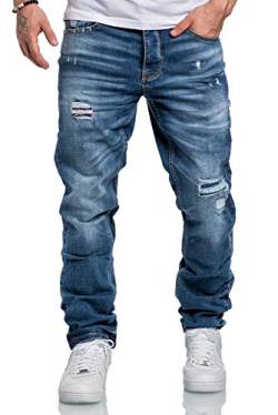 Amaci&Sons Herren Jeans Regular Straight Fit Denim Hose Destroyed 7984 Hellblau (Patches) W31/L30 von Amaci&Sons