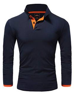 Amaci&Sons Herren Poloshirt Basic Kontrast Langarm Polohemd Shirt 5201 Navyblau/Orange M von Amaci&Sons