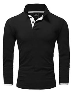 Amaci&Sons Herren Poloshirt Basic Kontrast Langarm Polohemd Shirt 5201 Schwarz/Weiß 3XL von Amaci&Sons