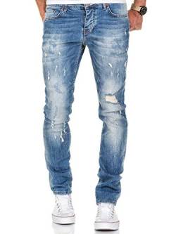 Amaci&Sons Herren Strech Destroyed Slim Fit Denim Jeans Hose 7500 Hellblau W31/L30 von Amaci&Sons