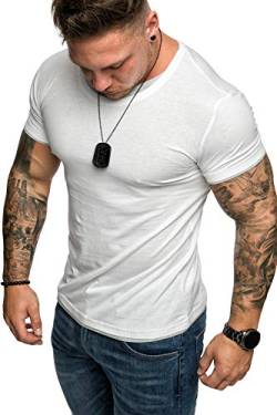Amaci&Sons Oversize Doppel Farbig Herren Slim-Fit Crew Neck Basic T-Shirt Rundhals 1-0001 Weiß/Grau L von Amaci&Sons