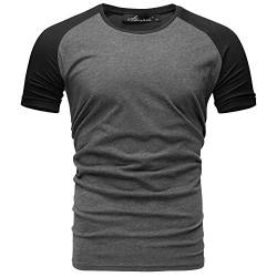 Amaci&Sons Oversize Doppel Farbig Herren Slim-Fit Crew Neck Basic T-Shirt Rundhals 1-0004 Anthrazit/Schwarz XXL von Amaci&Sons