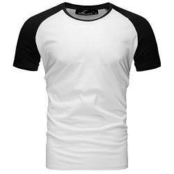 Amaci&Sons Oversize Doppel Farbig Herren Slim-Fit Crew Neck Basic T-Shirt Rundhals 1-0004 Weiß/Schwarz L von Amaci&Sons