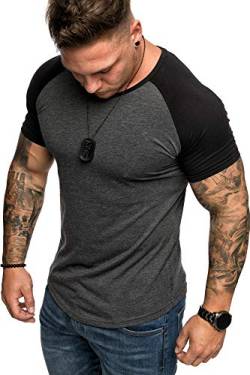 Amaci&Sons Oversize Doppel Farbig Herren Slim-Fit Crew Neck Basic T-Shirt Rundhals 1-0015 Anthrazit/Schwarz XXL von Amaci&Sons