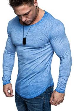 Amaci&Sons Oversize Herren Longsleeve Vintage Sweatshirt O-Neck Basic O-Ausschnitt Shirt 6097 Blau Verwaschen M von Amaci&Sons