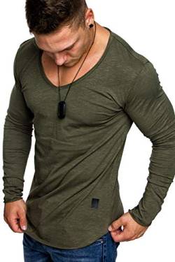 Amaci&Sons Oversize Herren Longsleeve Vintage Sweatshirt V-Neck Basic V-Ausschnitt Shirt 6060 Khaki L von Amaci&Sons