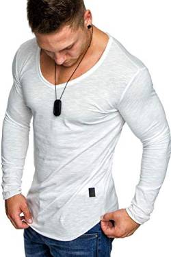 Amaci&Sons Oversize Herren Longsleeve Vintage Sweatshirt V-Neck Basic V-Ausschnitt Shirt 6060 Weiß S von Amaci&Sons