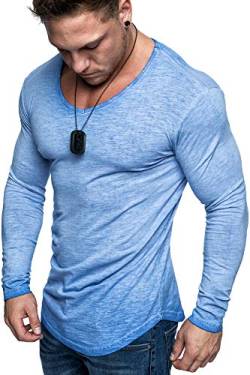 Amaci&Sons Oversize Herren Longsleeve Vintage Sweatshirt V-Neck Basic V-Ausschnitt Shirt 6096 Blau Verwaschen L von Amaci&Sons