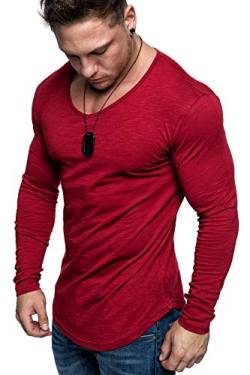 Amaci&Sons Oversize Herren Longsleeve Vintage Sweatshirt V-Neck Basic V-Ausschnitt Shirt 6096 Bordeaux L von Amaci&Sons