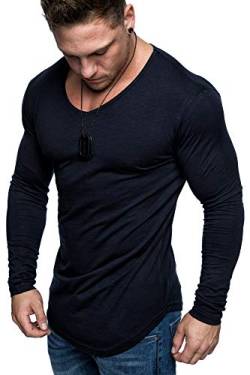 Amaci&Sons Oversize Herren Longsleeve Vintage Sweatshirt V-Neck Basic V-Ausschnitt Shirt 6096 Navyblau L von Amaci&Sons