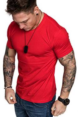 Amaci&Sons Oversize Herren Slim-Fit Crew Neck Basic T-Shirt Rundhals-Ausschnitt 1-0007 Rot L von Amaci&Sons