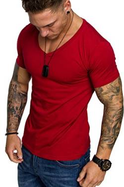 Amaci&Sons Oversize Herren Slim-Fit V-Neck Basic T-Shirt V-Ausschnitt 1-0006 Rot L von Amaci&Sons