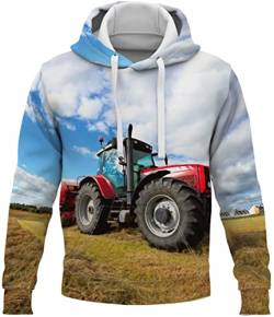 Amacigana 3D Traktor- Jungen Hoodie - Kapuze, Kängurutasche, Herren Hoodie Sweat-Jacke Mit Kapuze Langarm, Print-Pulli (Traktor 1#,120) von Amacigana